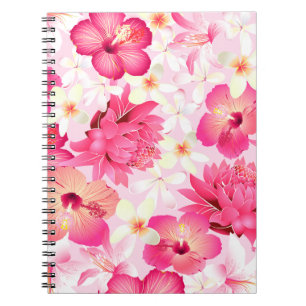Tropisch roze en witte bloemen notitieboek