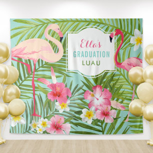 Tropisch Roze Flamingo Afstudeer Luau Achtergrond Wandkleed