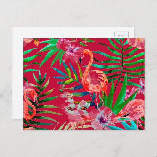Tropisch roze flamingo art. briefkaart (Voorkant / Achterkant)