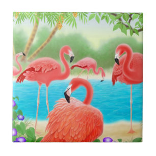 Tropisch roze flamingo Birds Tile Tegeltje
