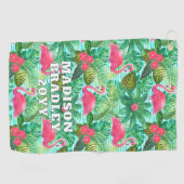 Tropisch Roze Flamingo Bloemen Girly Patroon Custo Golfhanddoek (Horizontaal)