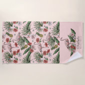Tropisch roze flamingo bloemenpatroon strandlaken (Voorkant)