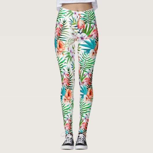 Tropisch Roze Flamingo Botanisch Plezier Trendy Ch Leggings (Voorkant)