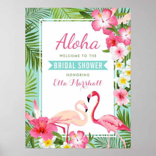 Tropisch roze flamingo bruidsfeest welkomstbord poster (Voorkant)