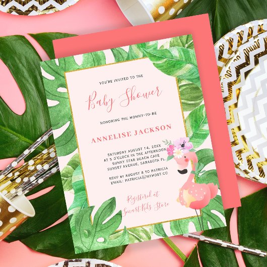 Tropisch roze flamingo budget baby shower