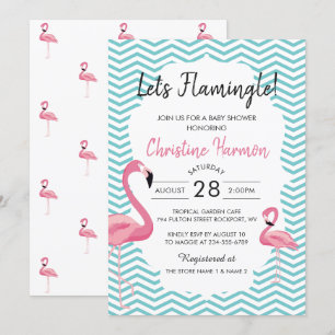 Tropisch Roze Flamingo Chevrons Beach Baby shower Kaart