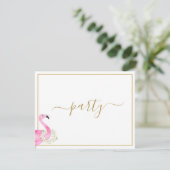 Tropisch roze flamingo Floral Reception Party Kaart (Staand voorkant)