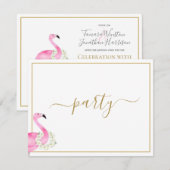 Tropisch roze flamingo Floral Reception Party Kaart (Voorkant / Achterkant)