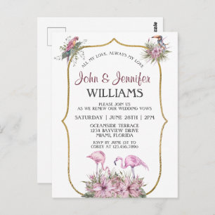 Tropisch roze flamingo Gold Wedding Vow Renewal Briefkaart