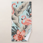 Tropisch roze flamingo met orchidee bloemen en lea badhanddoek (Badhanddoek)
