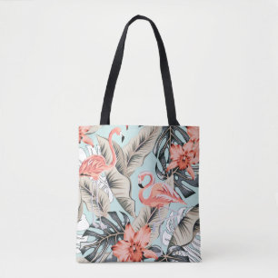 Tropisch roze flamingo met orchidee bloemen en lea draagtas