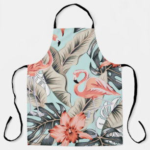 Tropisch roze flamingo met orchidee bloemen en lea schort