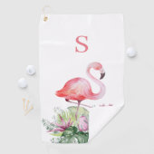 Tropisch roze flamingo Monogram Golfhanddoek (Insitu)