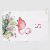 Tropisch roze flamingo Monogram Golfhanddoek (Horizontaal)