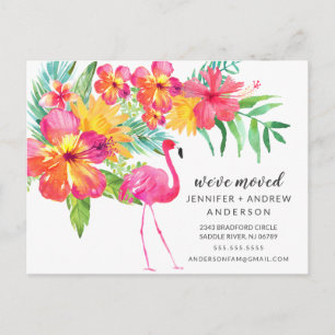 Tropisch roze Flamingo Moving Announge Aankondigingskaart