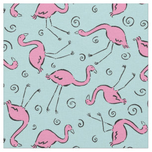 Tropisch roze flamingo op Aqua Blue Pattern Stof