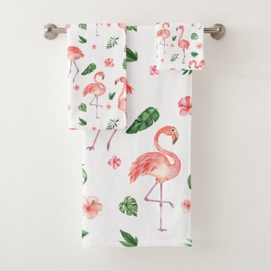 Tropisch roze Flamingo patroon badkamer Bad Handdoek (Insitu)