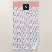 Tropisch roze flamingo patroon met monogram strandlaken (Voorkant)