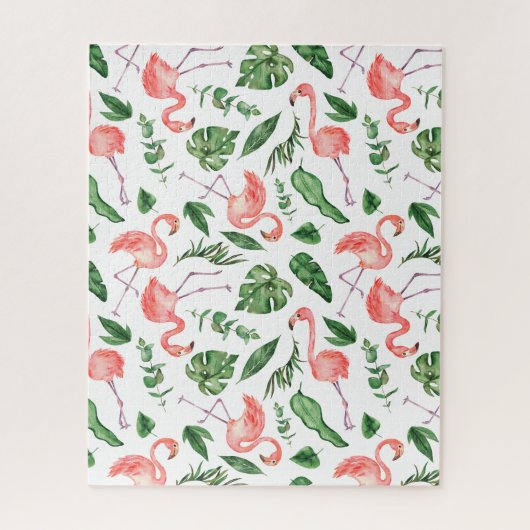 Tropisch roze Flamingo patroon v2 Legpuzzel (Verticaal)