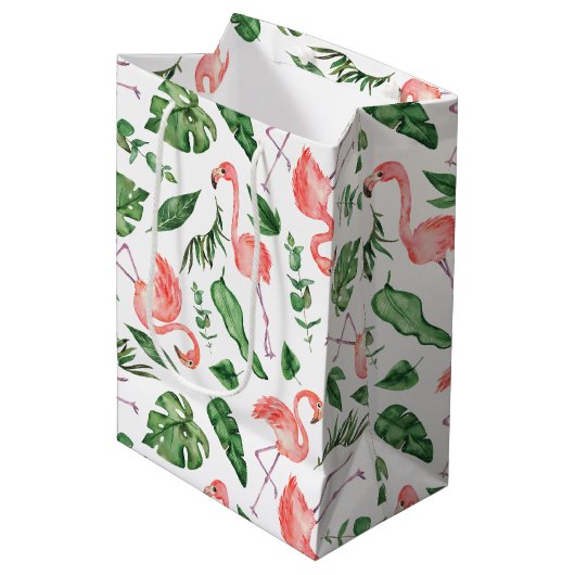 Tropisch roze Flamingo patroon v2 Medium Cadeauzakje (Voorkant Gekanteld)