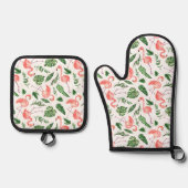 Tropisch roze Flamingo patroon v2 Ovenwant & Pannenlap Set (Voorkant)