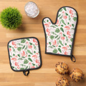 Tropisch roze Flamingo patroon v2 Ovenwant & Pannenlap Set (Top down)