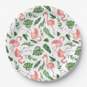 Tropisch roze Flamingo patroon v2 Papieren Bordje
