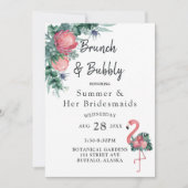 Tropisch roze Flamingo Peony Brunch en Bubble Kaart (Voorkant)