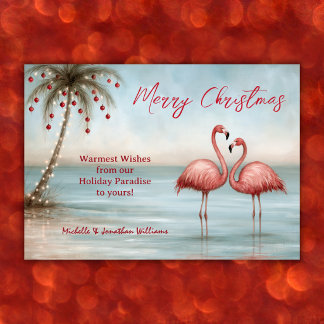 Tropisch Roze Flamingo Strand Kerstmis Feestdagenkaart