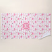Tropisch Roze Flamingo Stripe Patroon Monogram Strandlaken (Voorkant)