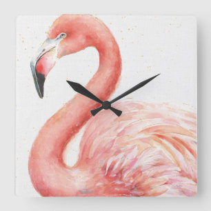 Tropisch   Roze Flamingo Vierkante Klok