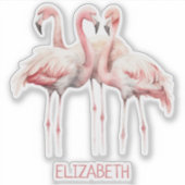 Tropisch roze flamingos gepersonaliseerd sticker (Voorkant)
