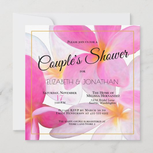 Tropisch roze Floral Hawaii Beach Couple's Shower Kaart (Voorkant)