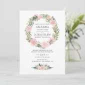 Tropisch roze Floral Wedding Kaart (Staand voorkant)