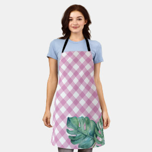 Tropisch Roze Gingham Schort voor Haar