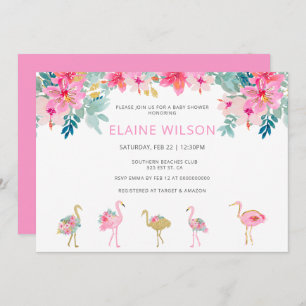 Tropisch Roze Goud Flamingo Baby shower Kaart