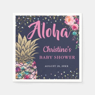 Tropisch roze goudanananasblauw Baby shower Servet