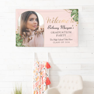 Tropisch roze gouden pleister Fotogradatiepartij Spandoek