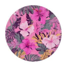 Tropisch Roze Hibiscus - Bladerige Bloemen Ontwerp Snijplank