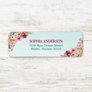 Tropisch Roze Hibiscus Bloem Retouradres Etiket