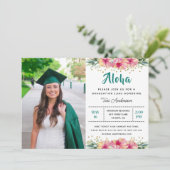 Tropisch roze Hibiscus Floral Foto Afstuderen Kaart (Staand voorkant)