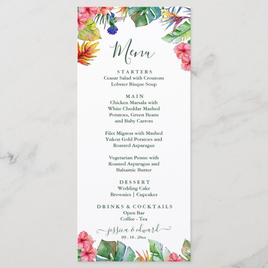 Tropisch roze hibiscus Hawaiian Weddenschap Menu (Voorkant)