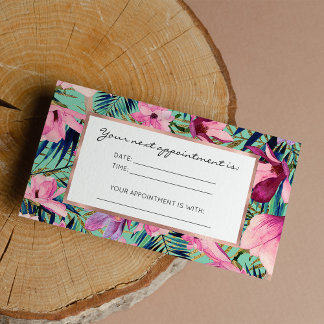Tropisch roze marineblauw aqua goud modern bloemen afsprakenkaartje