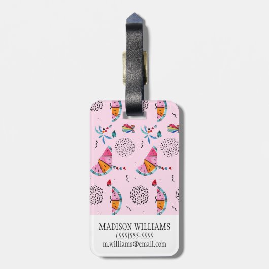 Tropisch roze Memphis Style Pattern Bagagelabel (Achterkant verticaal)