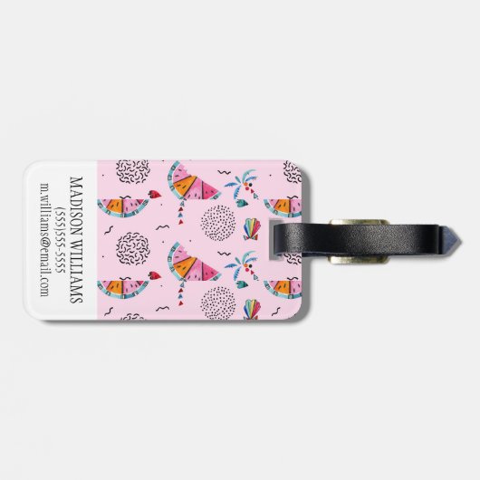 Tropisch roze Memphis Style Pattern Bagagelabel (Achterkant horizontaal)