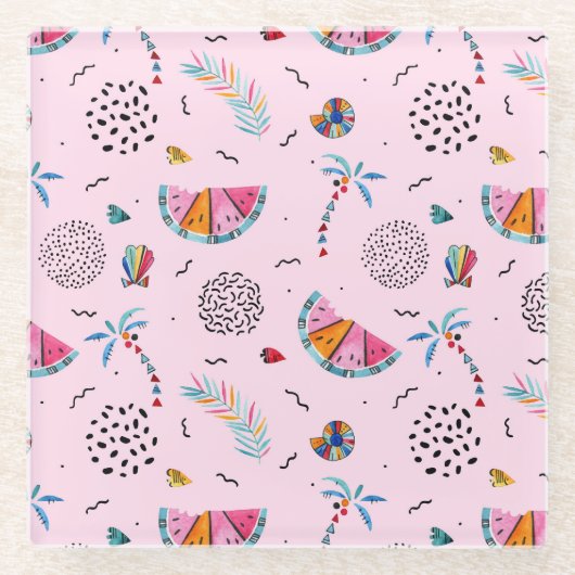 Tropisch roze Memphis Style Pattern Glazen Onderzetter (Voorkant)