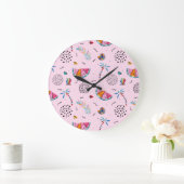 Tropisch roze Memphis Style Pattern Grote Klok (Huis)
