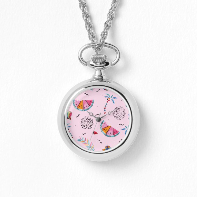 Tropisch roze Memphis Style Pattern Horloge (Voorkant)