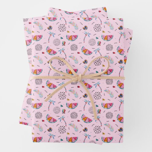 Tropisch roze Memphis Style Pattern Inpakpapier Vel (In situ)