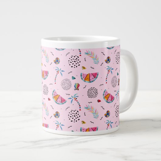 Tropisch roze Memphis Style Pattern Jumbo Beker (Voorkant rechts)